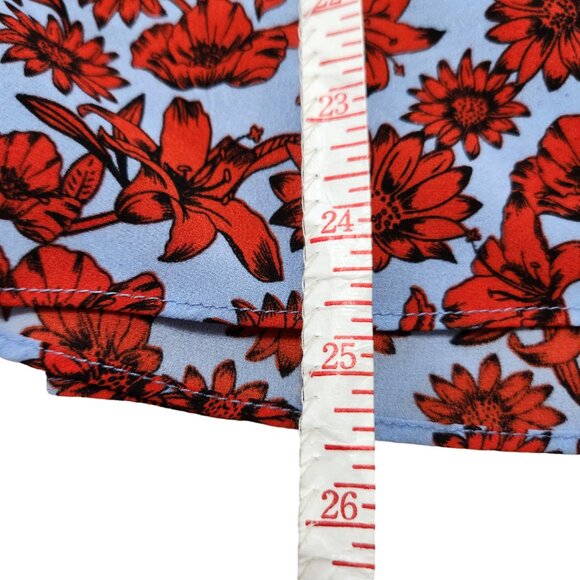 Dalia Blouse Contrasting Bell Sleeves Light Blue & Red Floral Scoop Neck… - Picture 15 of 15